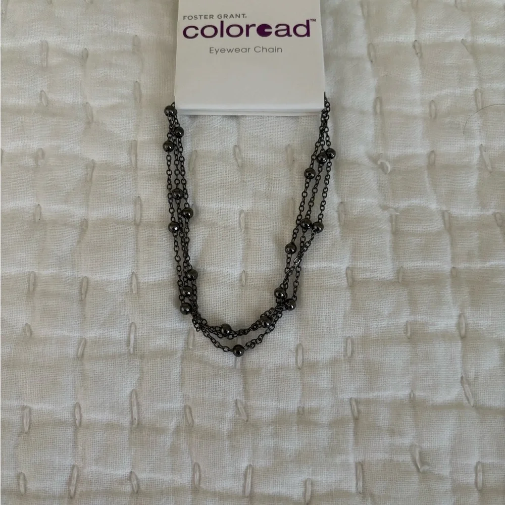 TWO FOSTER GRANT EYEWEAR CHAINS. BLACK PEARL-LIKE BEADS AND CHAIN. DELICATE LOOK - Picture 1 of 5